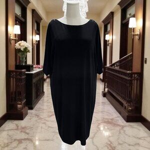Dressbarn Collection‎ Black Beaded Shoulder Shift Dress Size 16 Elegant Cocktail